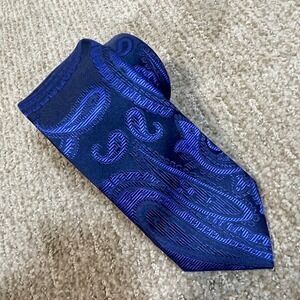 Bugatchi Silk Tie Mens Navy Blue Paisley Made in Italy Wedding Luxury Silk